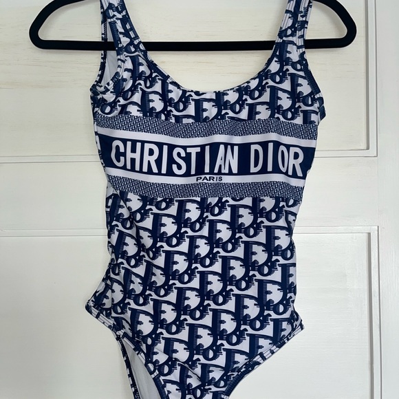 Dior Swim Christian Dior Signature Navy White Piece Bathing Suit Swimsuit Tags Xs It 34